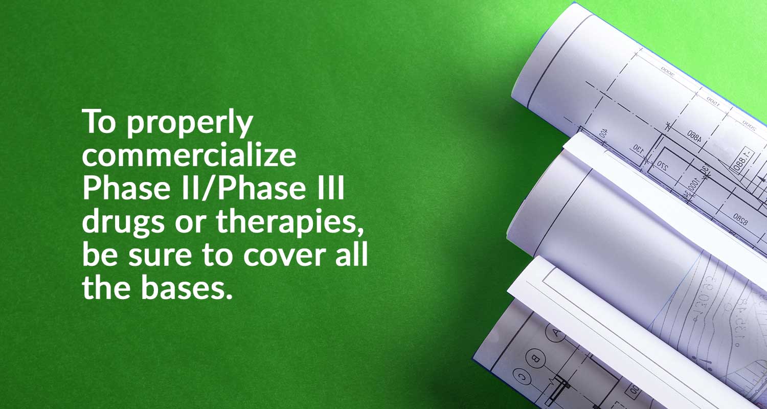 Image of blueprints for article on drug commercialization.